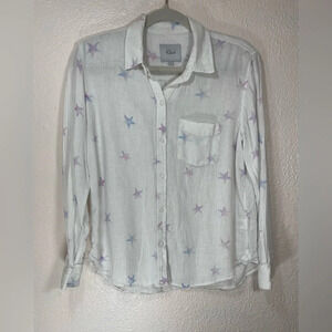 Rails Charli Tie Dye Stars Button Front Shirt Linen Blend White Women’s Small